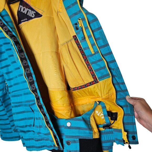 Nomis Women's Striped Hooded snowboarding Jacket Small Yellow & Blue Polyester - Picture 15 of 16